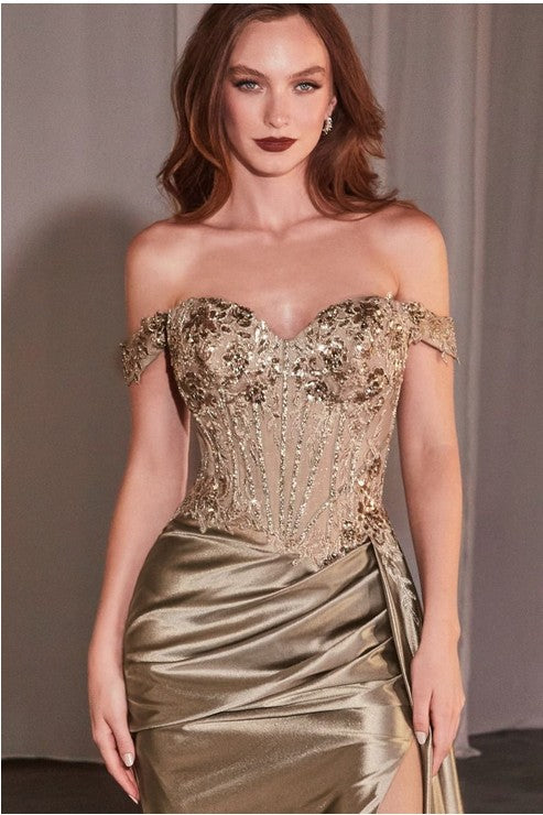 Off the shoulder lace & Satin fitted gown