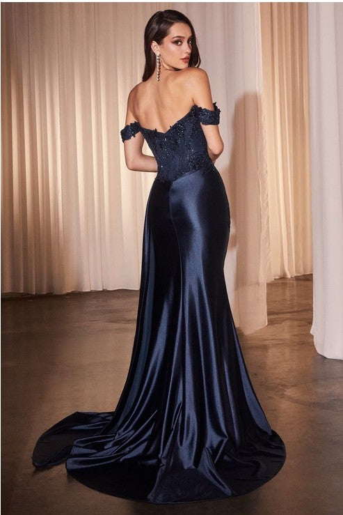 Off the shoulder lace & Satin fitted gown