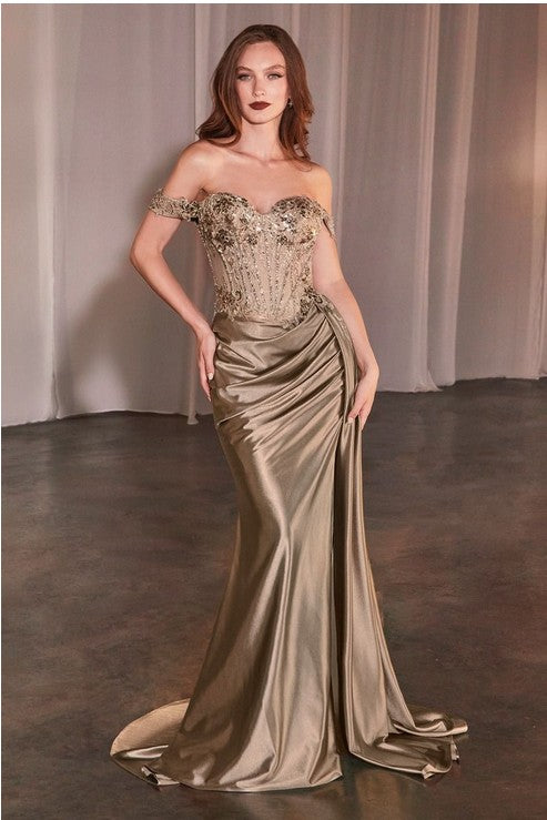 Off the shoulder lace & Satin fitted gown