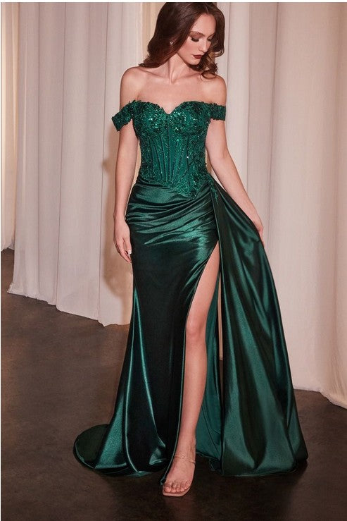 Off the shoulder lace & Satin fitted gown