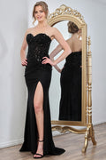 Strapless Embellished Metallic Stretch Satin Dress Non-returnable