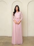 Mama Lace & stretch chiffon gown with brooch detail