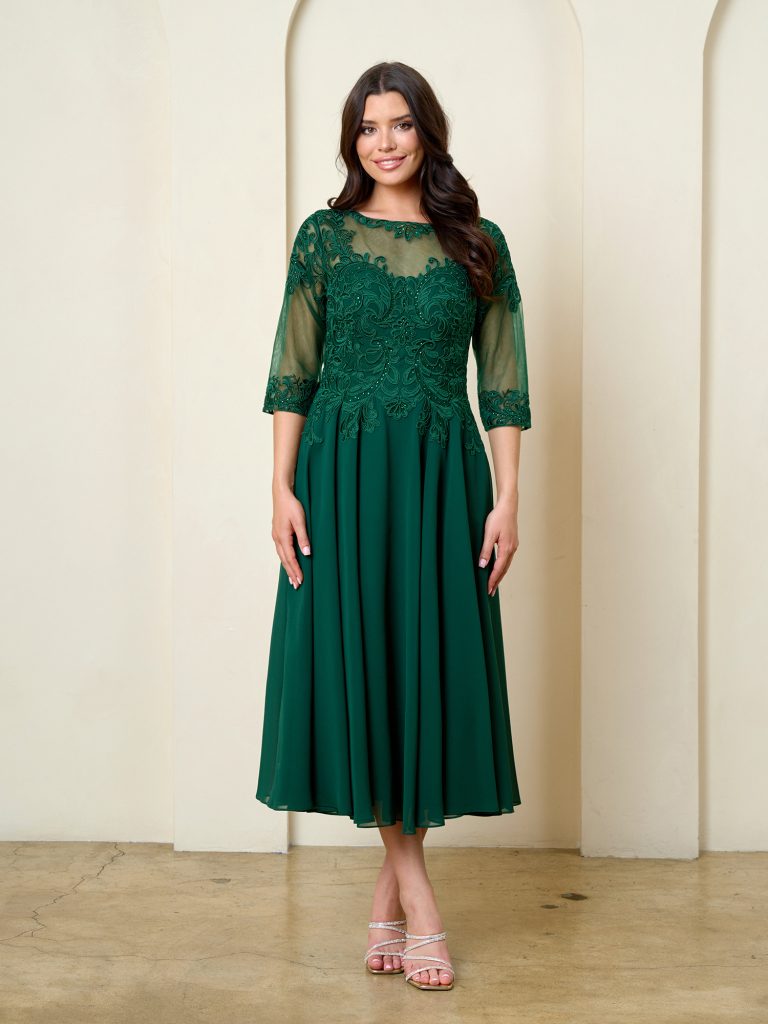 Solid Mob Tea lenght A line embellished dress