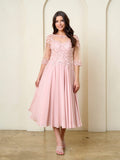 Solid Mob Tea lenght A line embellished dress