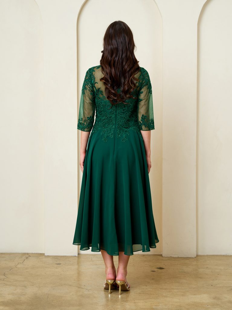 Solid Mob Tea lenght A line embellished dress