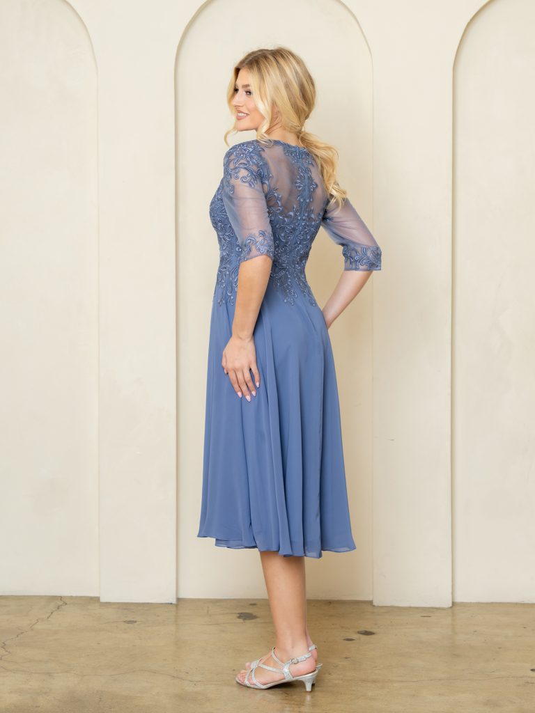 Solid Mob Tea lenght A line embellished dress