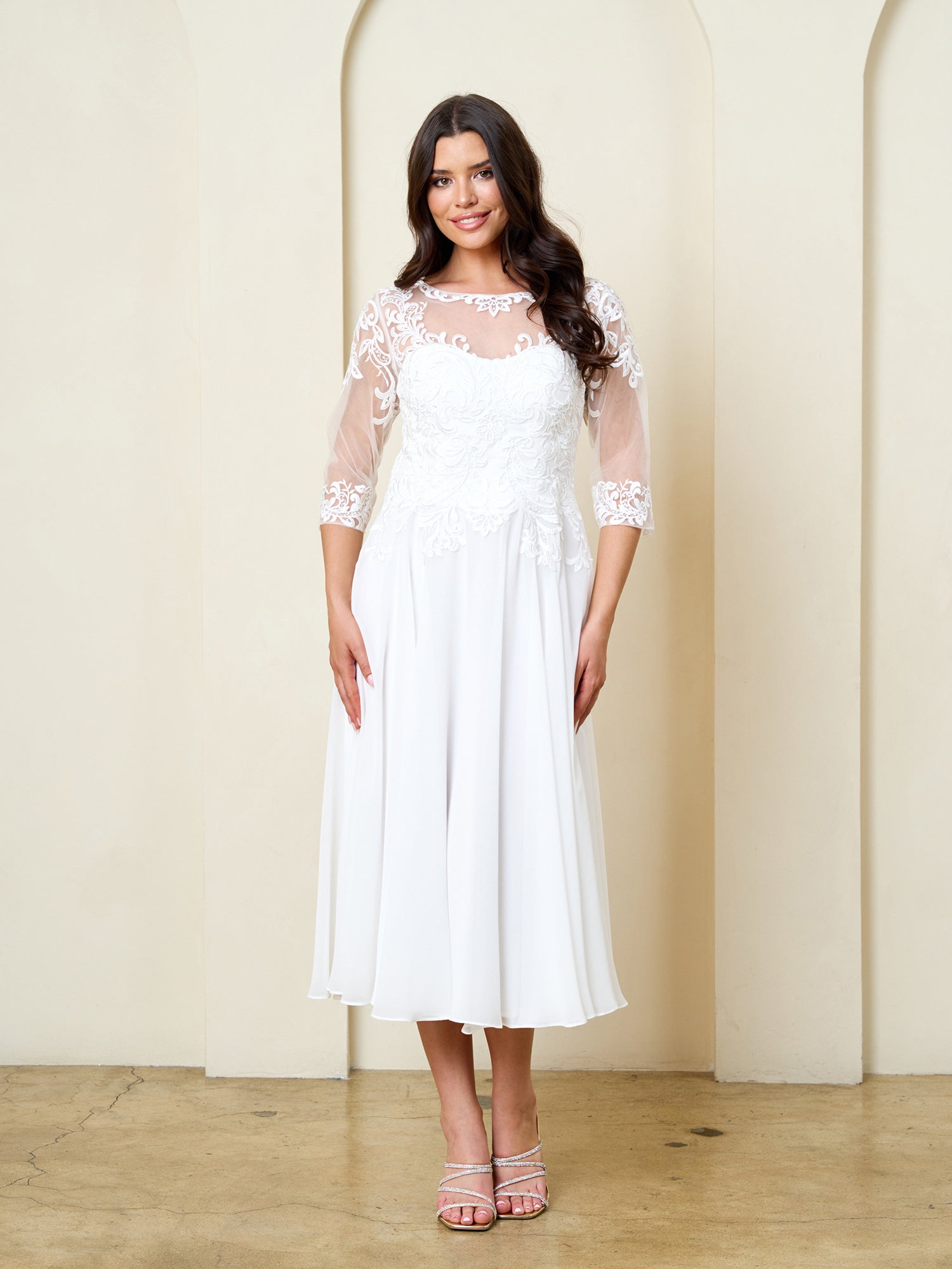 Solid Mob Tea lenght A line embellished dress