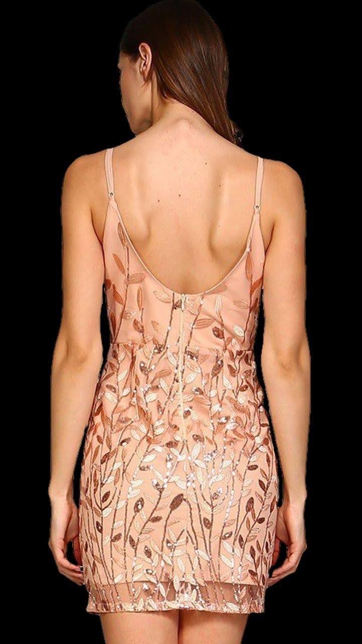 Mini Dress, Leaf Sequin with Embroidery