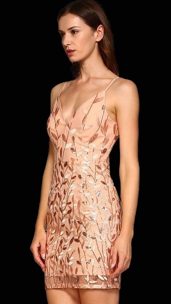 Mini Dress, Leaf Sequin with Embroidery