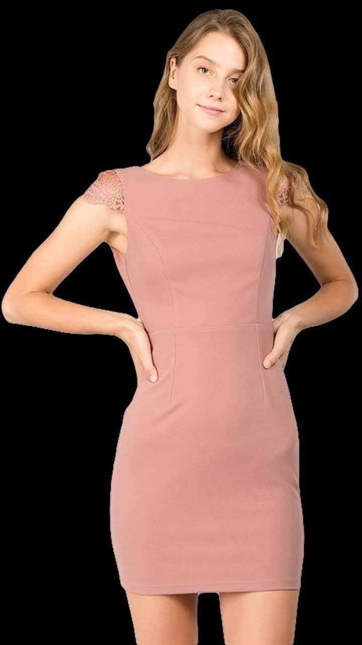 Mini Dress with Lace Cap Sleeves and Back Detail